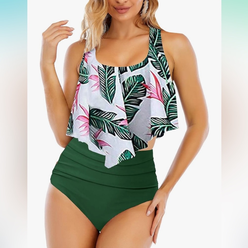 Summer Mae Two-Piece Ruffle Swimsuits High Waisted Bikini Set Tummy Control